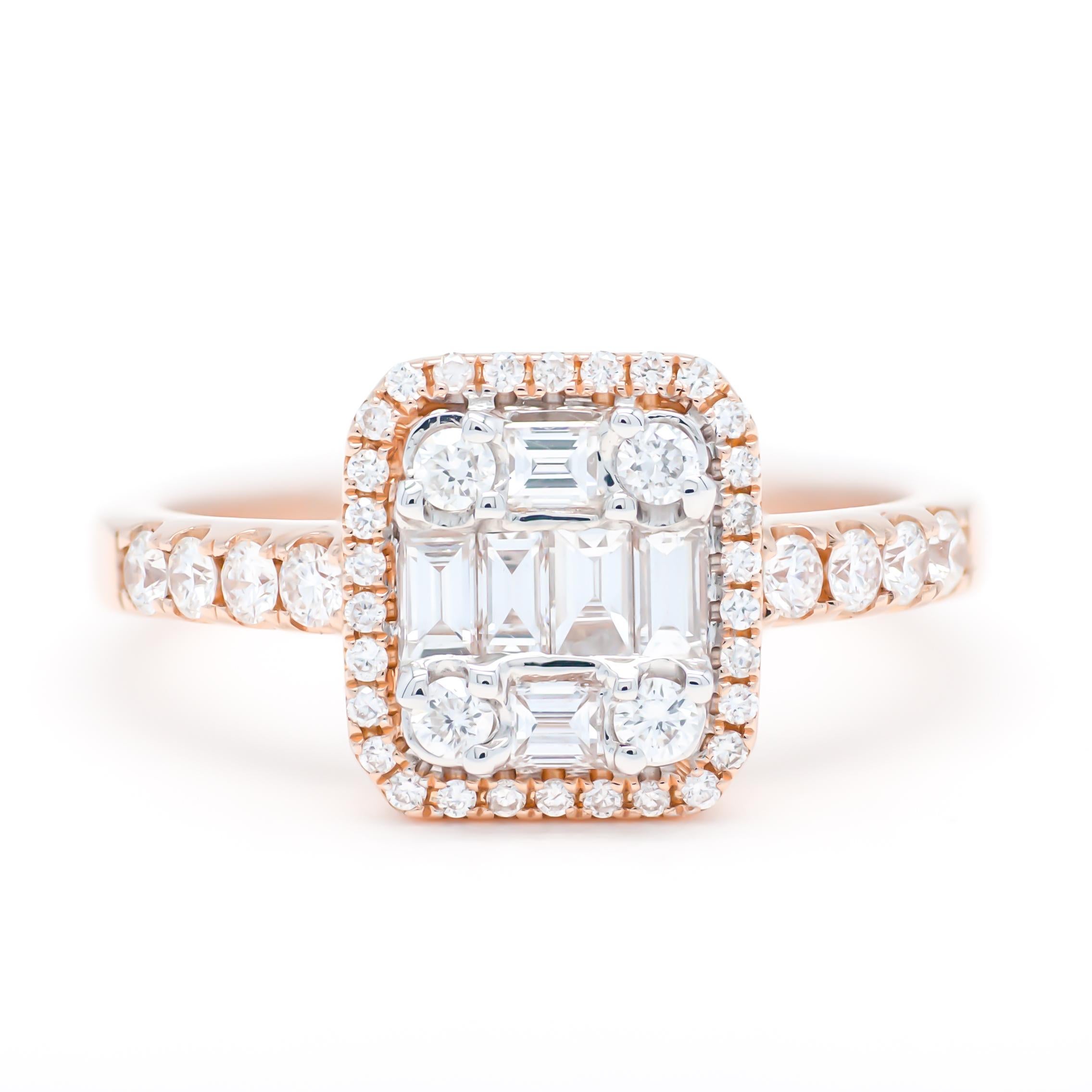 Anillo Aniversario Racimo Diamante Natural 0,85 quilates Oro Rosa 18KT en venta 2