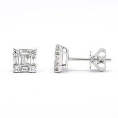 Natural Diamond 0.85 carats 18KT White Gold Cluster Stud Earrings