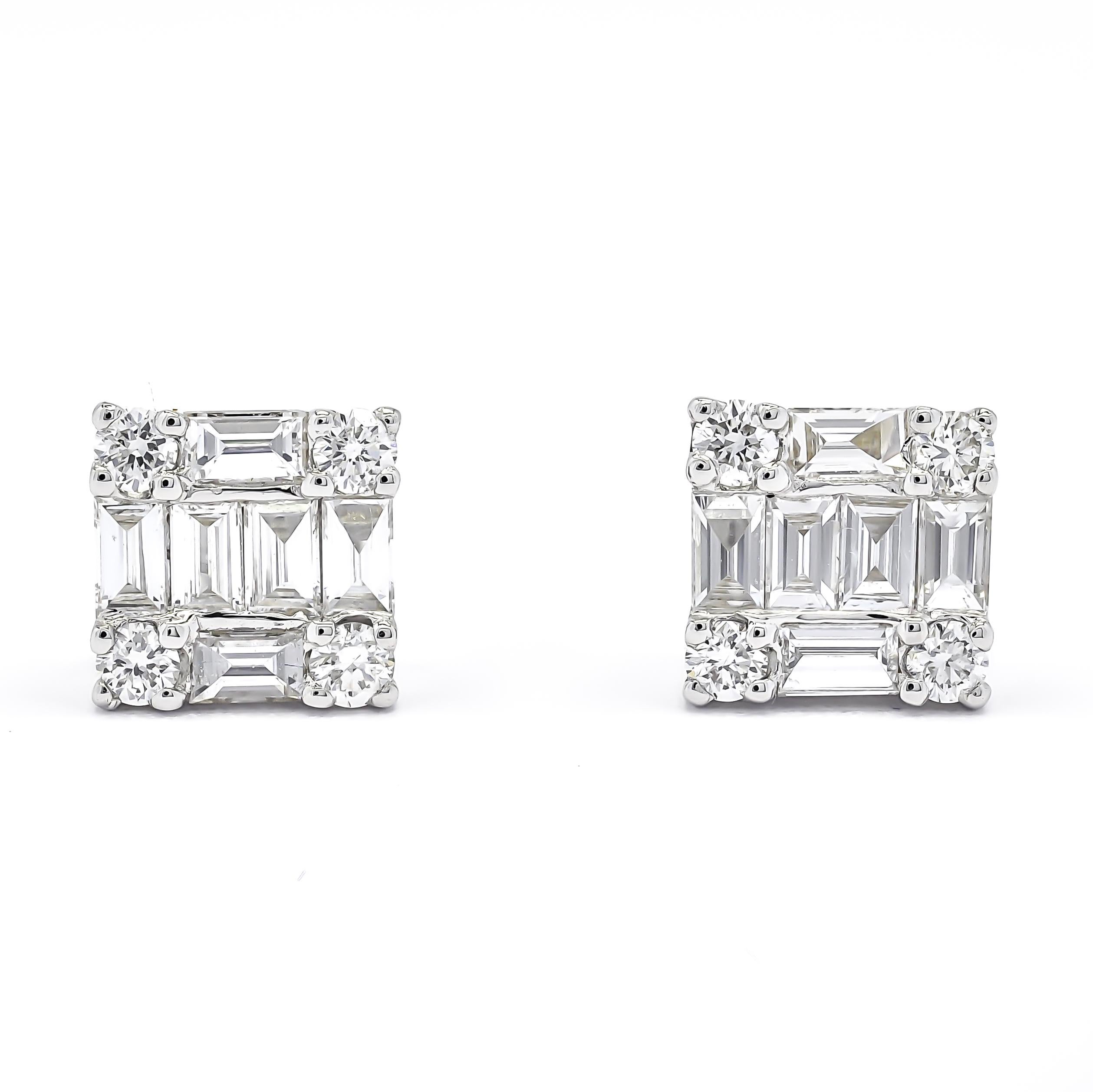 Natural Diamond 0.85 carats 18KT White Gold Cluster Stud Earrings In New Condition For Sale In Antwerpen, BE