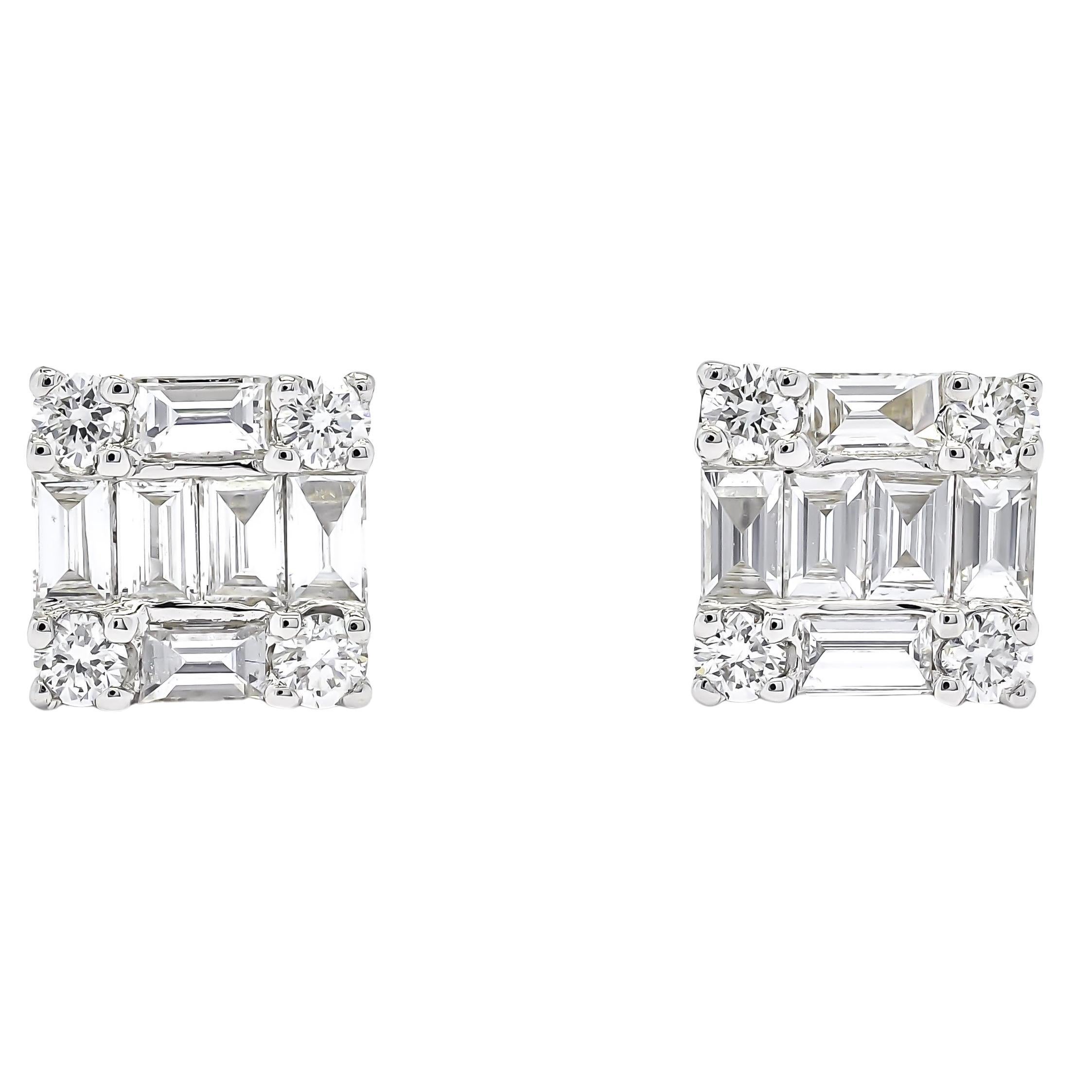 Natural Diamond 0.85 carats 18KT White Gold Cluster Stud Earrings 