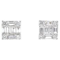 Natural Diamond 0.85 carats 18KT White Gold Cluster Stud Earrings 