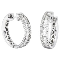 Natural Diamond 0.85 carats 18KT White Gold Hoop Huggie Earrings
