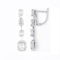 Natural Diamond 0.87 carats 18KT White Gold Cluster Drop Danglers
