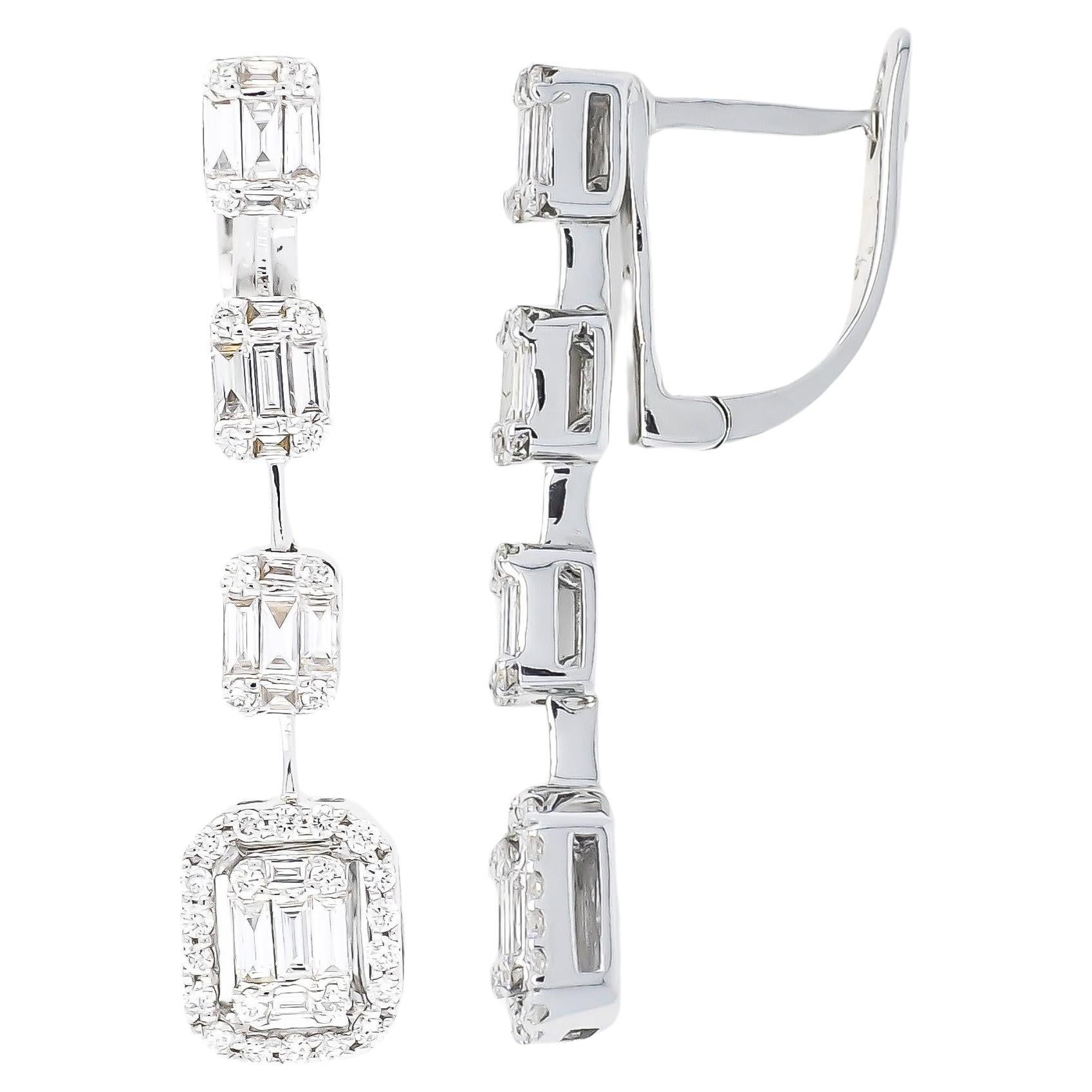 Natural Diamond 0.87 carats 18KT White Gold Cluster Drop Danglers