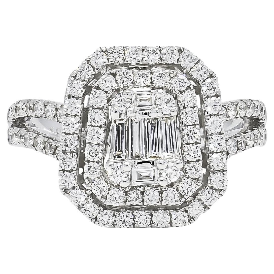 Natural Diamond 0.92 carats 18KT White Gold Cluster Halo Anniversary Ring
