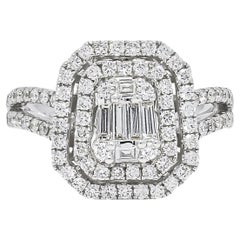 Natural Diamond 0.92 carats 18KT White Gold Cluster Halo Anniversary Ring