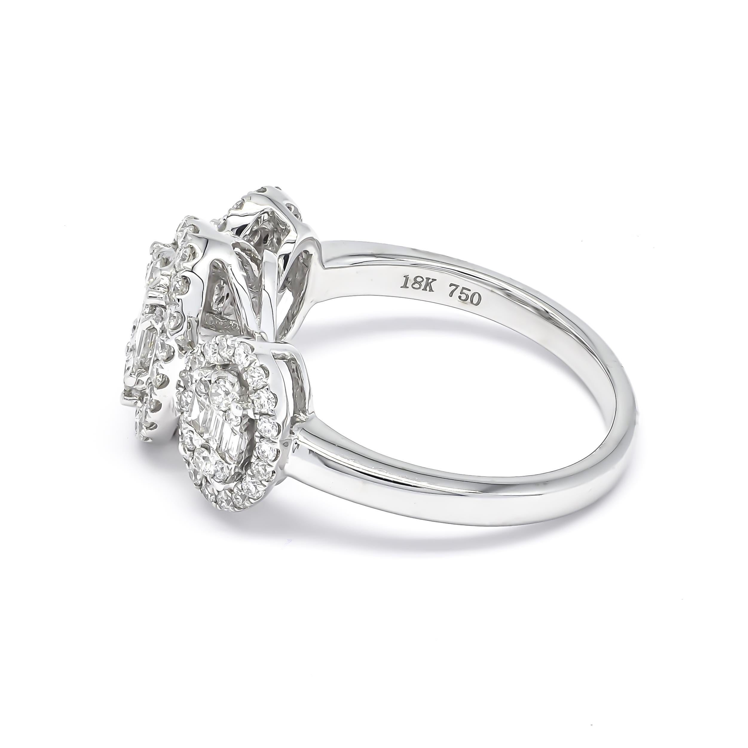 Taille ronde Bague de fiançailles fantaisie en or blanc 18 carats avec diamant naturel 0,92 carat en vente