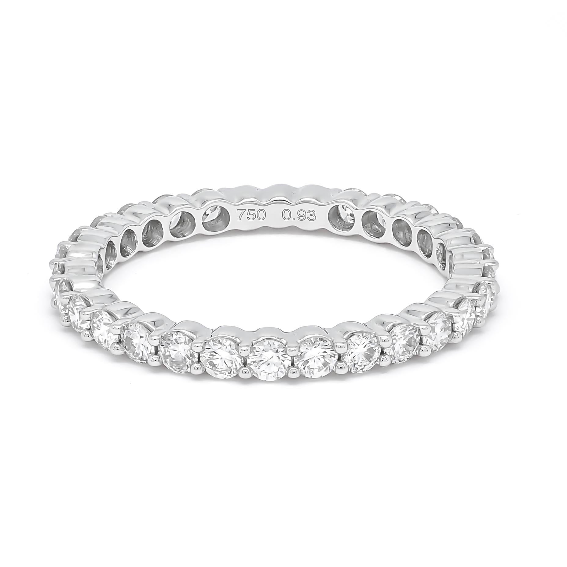 Alliance d'éternité en or blanc 18 carats avec diamant naturel de 0,93 carat Unisexe en vente