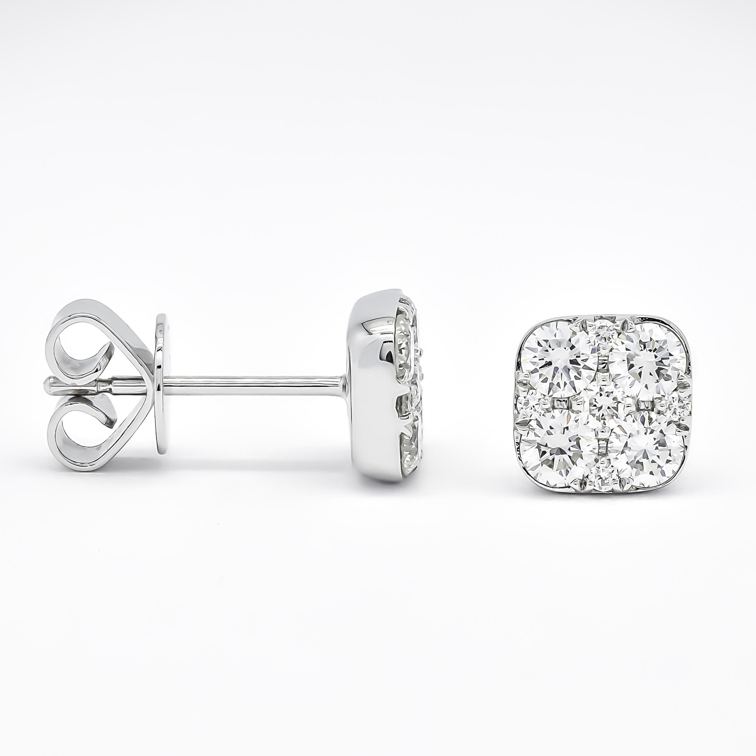 Clous d'oreilles carrés en or blanc 18 carats avec diamants naturels de 0,94 carat en vente 1