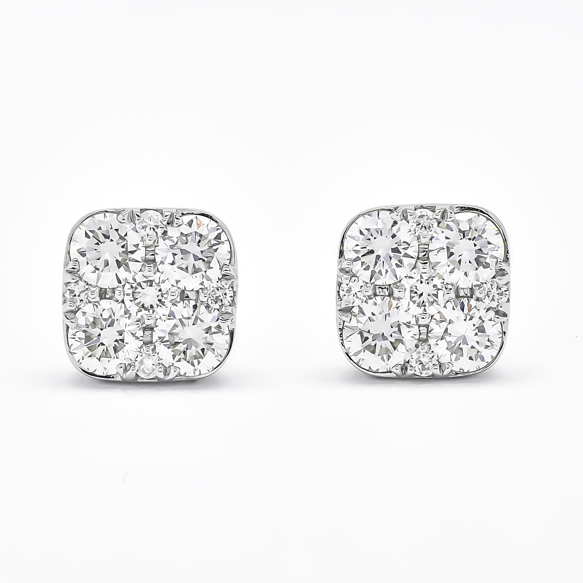 Clous d'oreilles carrés en or blanc 18 carats avec diamants naturels de 0,94 carat en vente 2