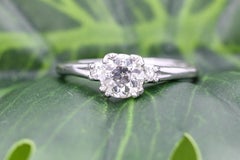 Natural Diamond 0.95 Carat Old European Cut 14 Karat White Gold Three Stone Ring