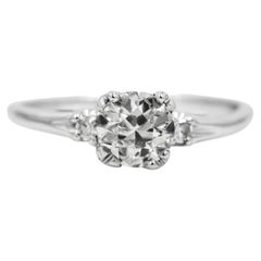 Natural Diamond 0.95 Carat Old European Cut 14 Karat White Gold Three Stone Ring