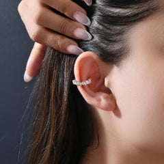 Natural Diamond 0.96Ct Marquise Leaf Ear Cuff Cartilage Earring 18k White Gold