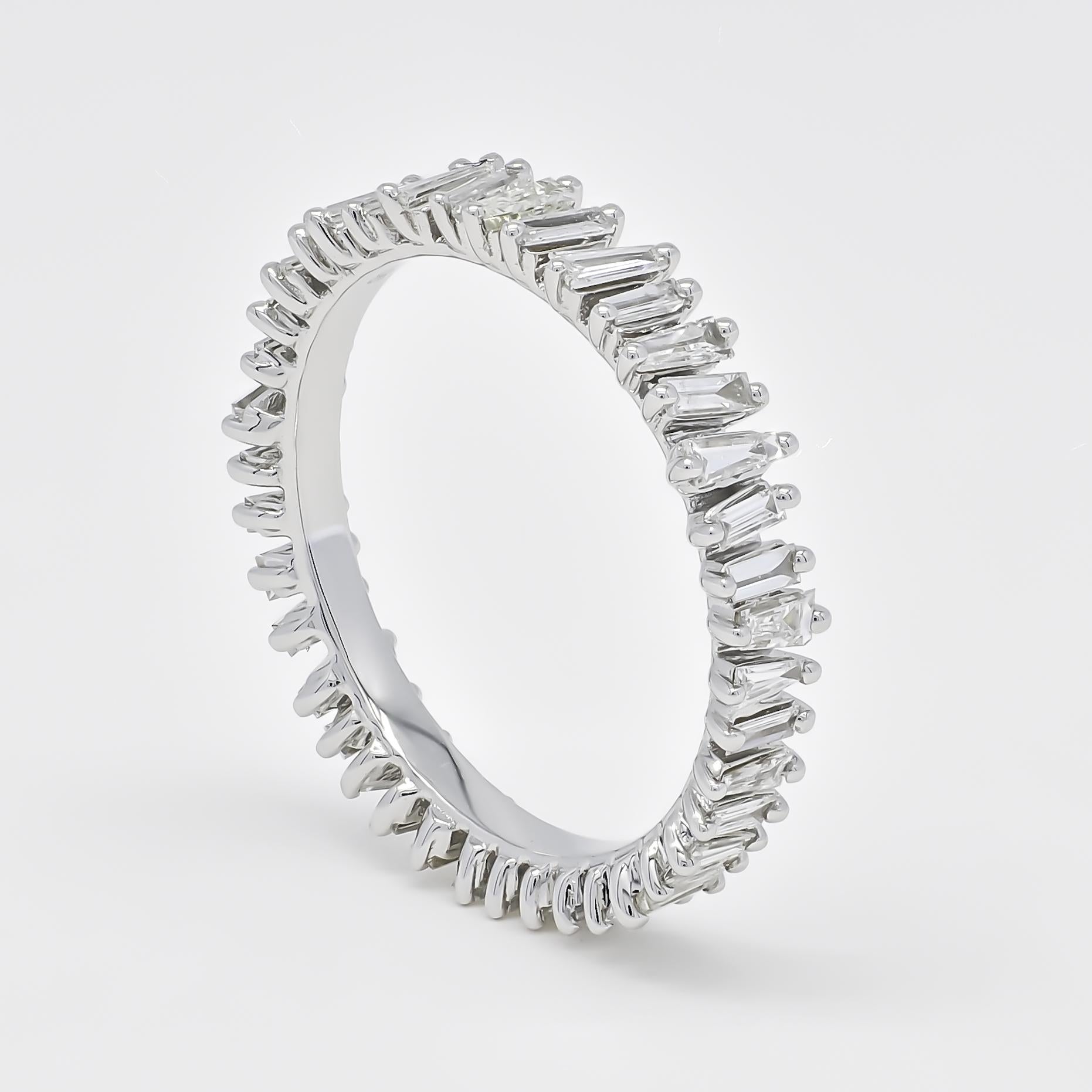 Modern Natural Diamond 1.00 carats 18KT White Gold Baguette Full Eternity Band Ring For Sale