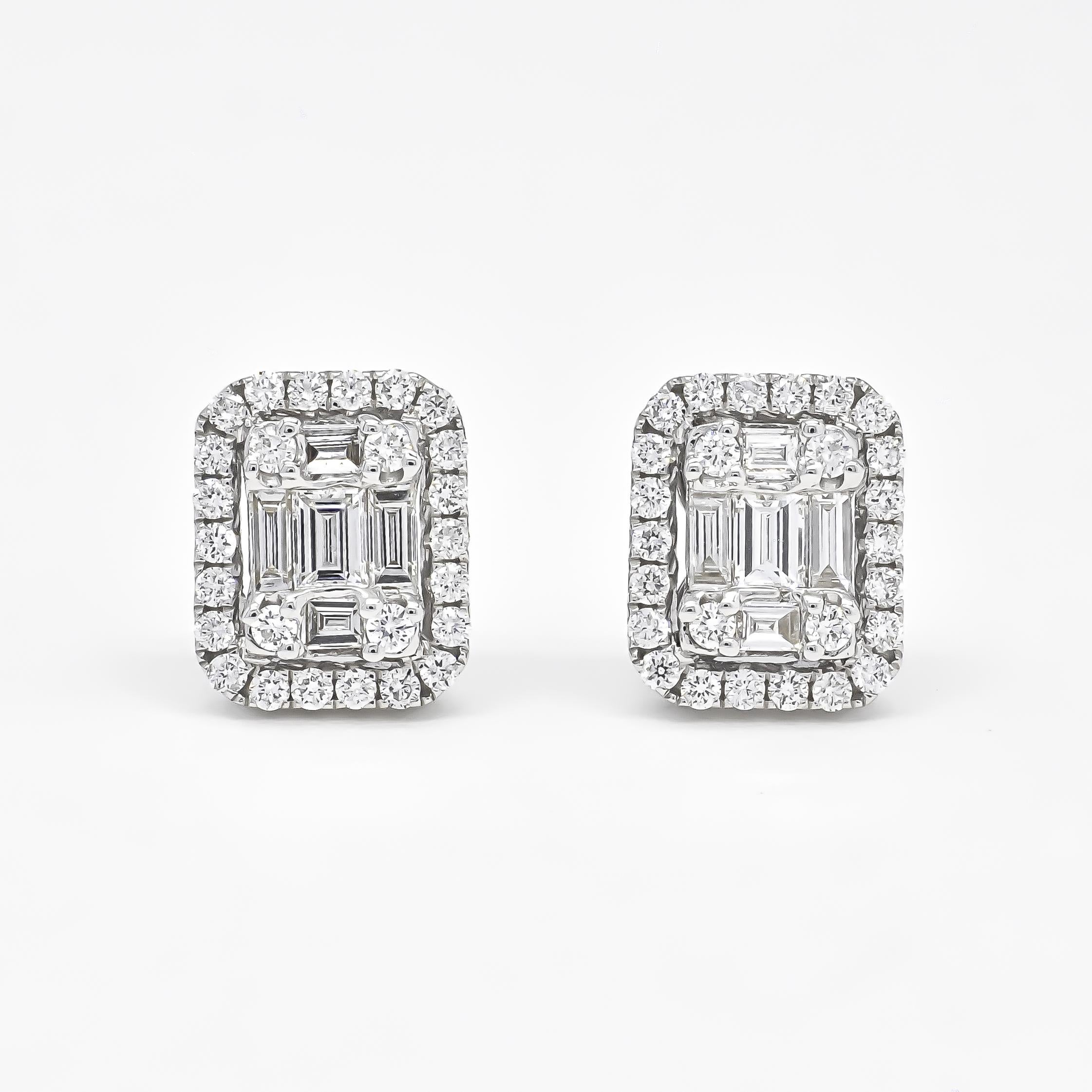 Modern Natural Diamond 1.00 carats 18KT White Gold Cluster Stud Earrings For Sale