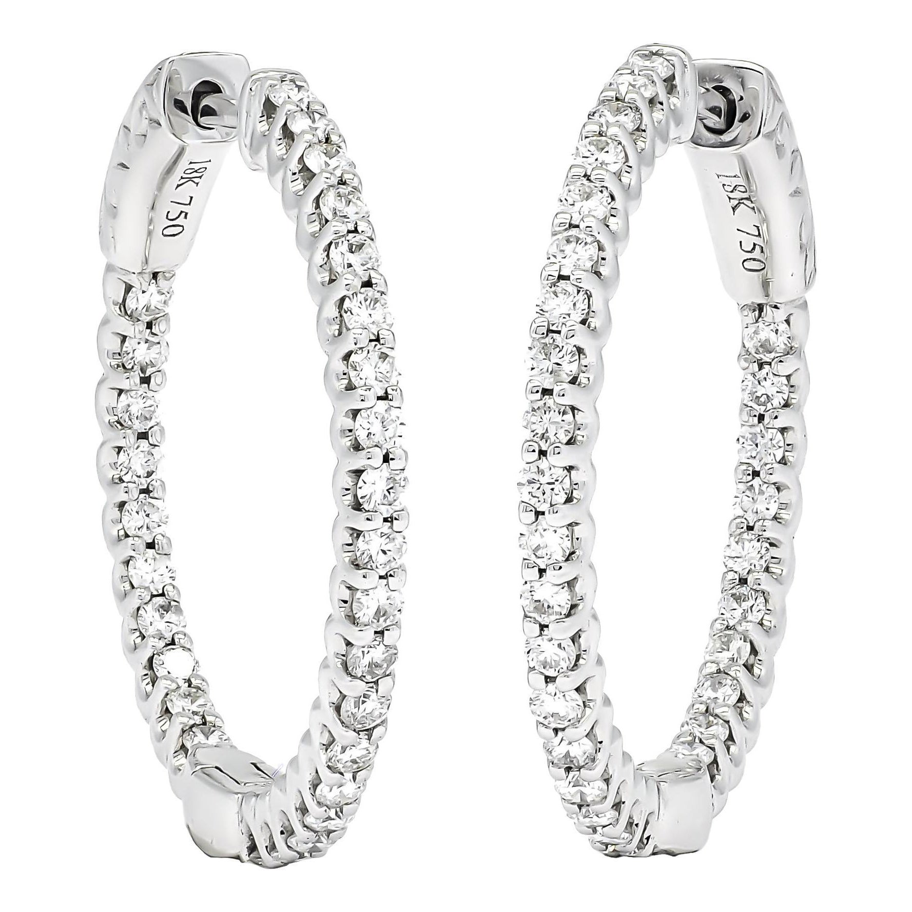 Diamante naturale da 1,00 carati in oro bianco 18KT con orecchino a cerchio e fuori in vendita