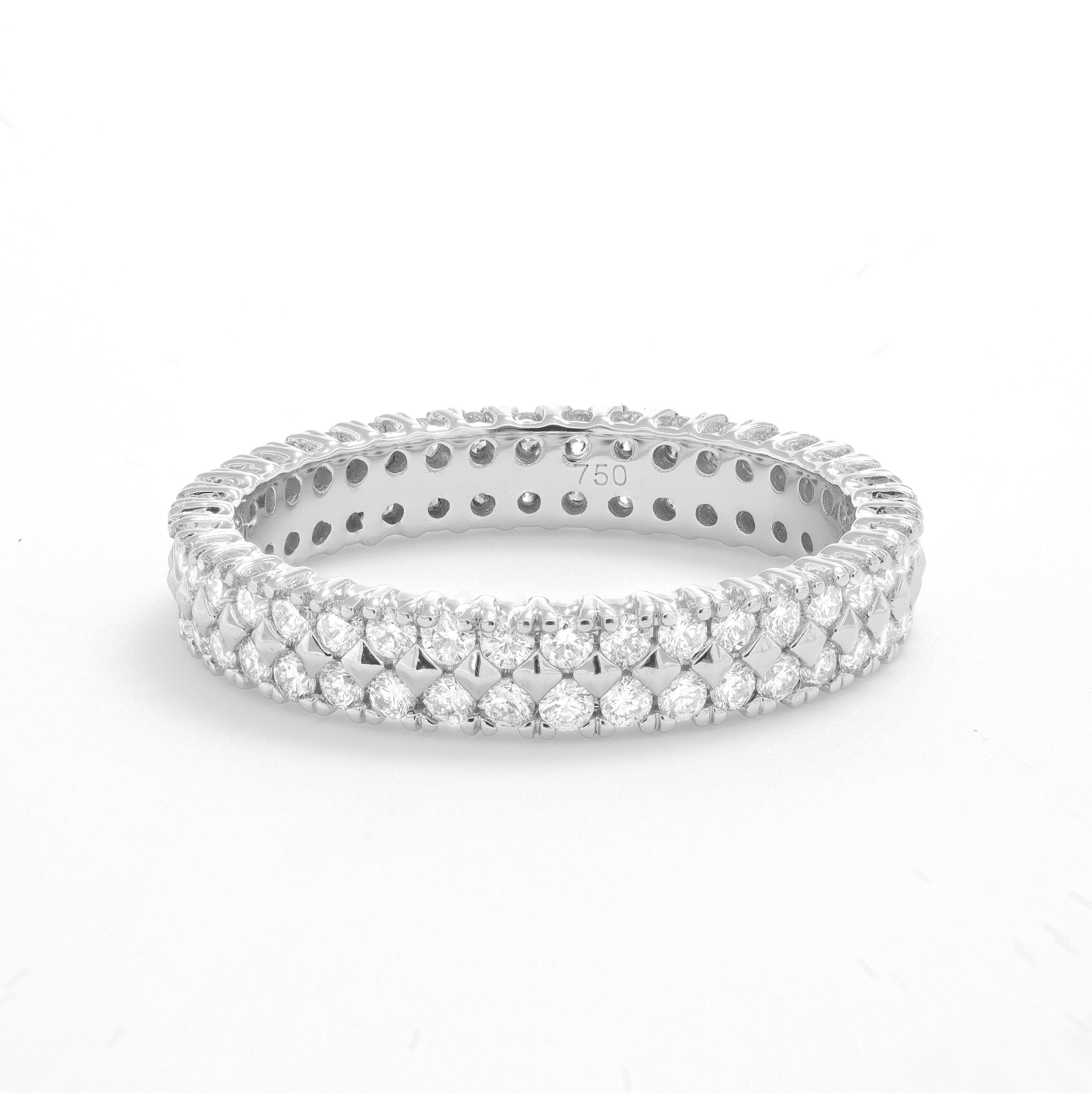 Moderne Natural Diamond 1.00 carats 18KT White Gold Two Row Beads Wedding Band Ring en vente