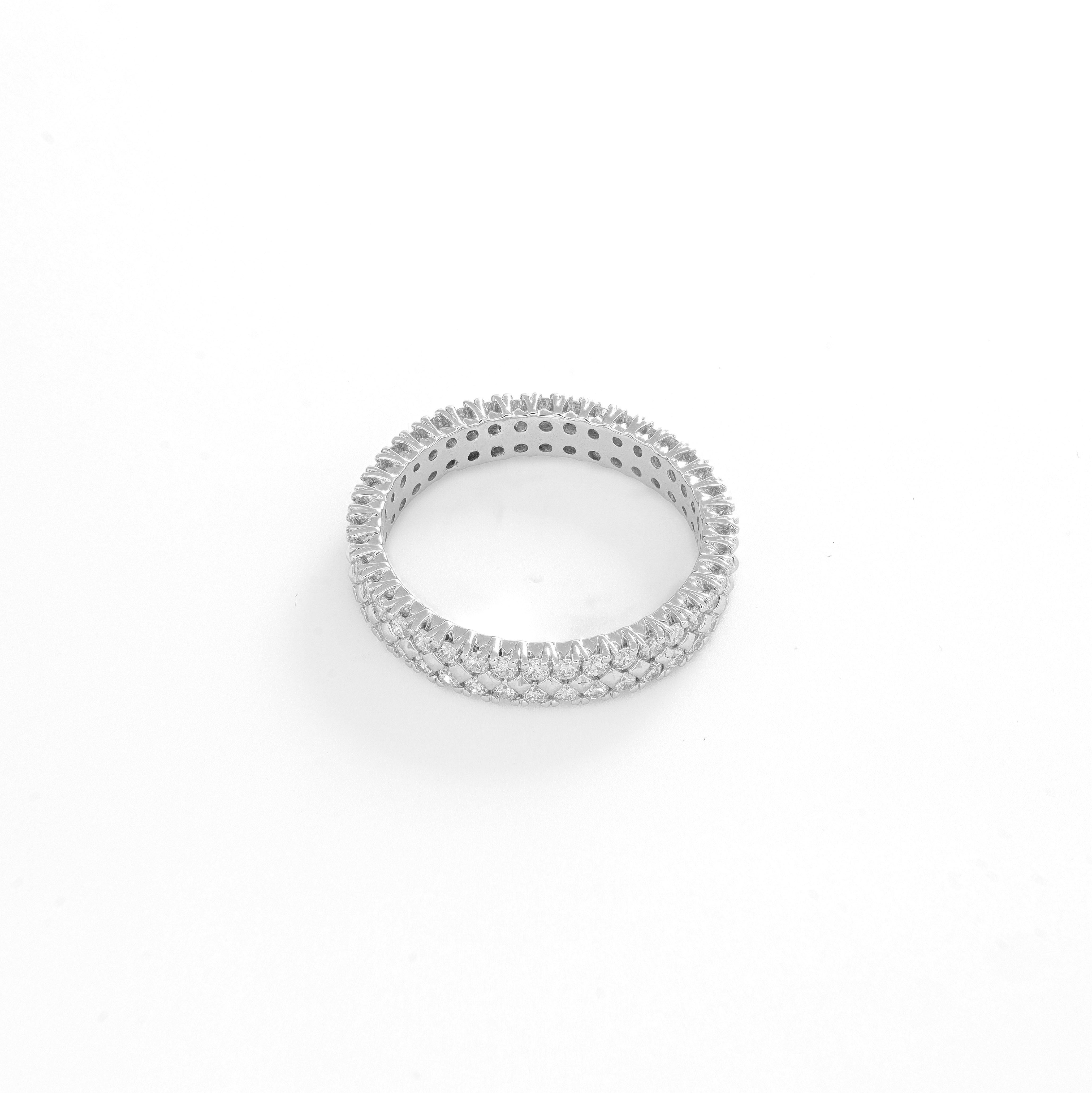 Natural Diamond 1.00 carats 18KT White Gold Two Row Beads Wedding Band Ring Neuf - En vente à Antwerpen, BE