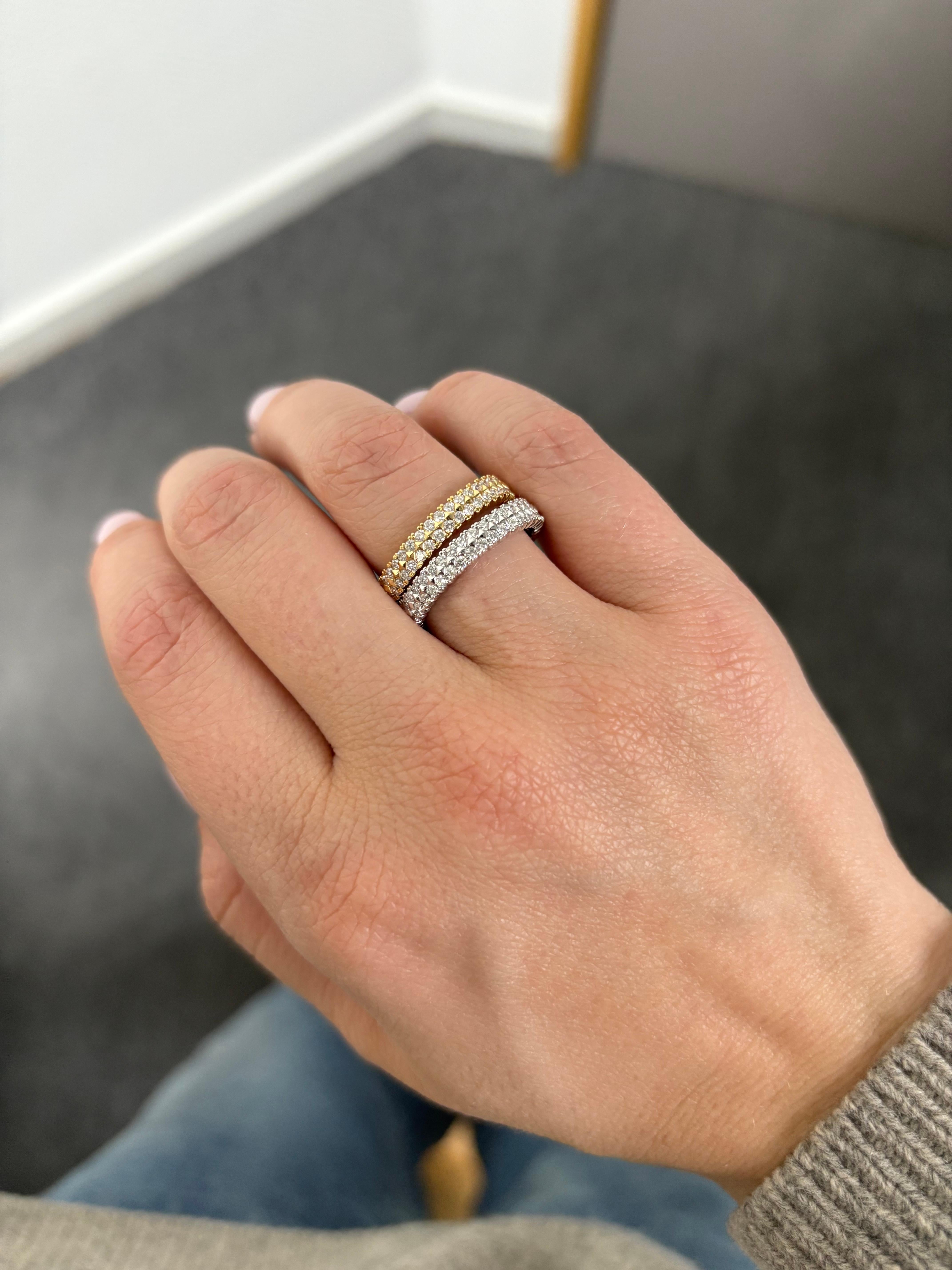 Natural Diamond 1.00 carats 18KT White Gold Two Row Beads Wedding Band Ring en vente 2