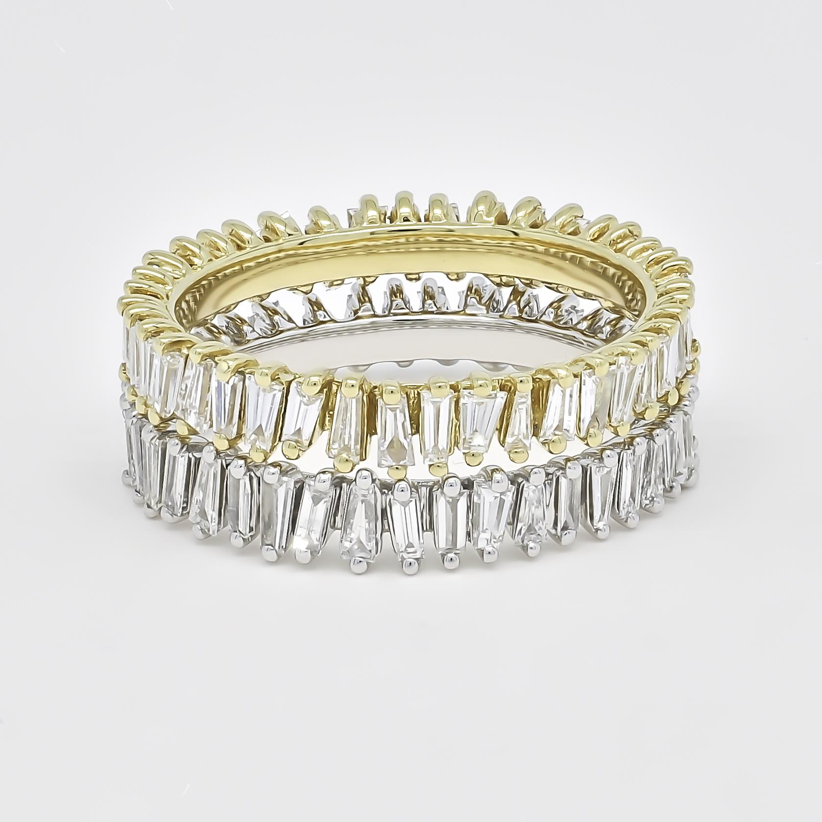 Women's or Men's Natural Diamond 1.00 carats 18KT Yellow Gold Baguette Full Eternity Band Ring For Sale