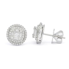 Natural Diamond 1.00 cts in 18 Karat White Gold Cluster Halo  Stud Earrings