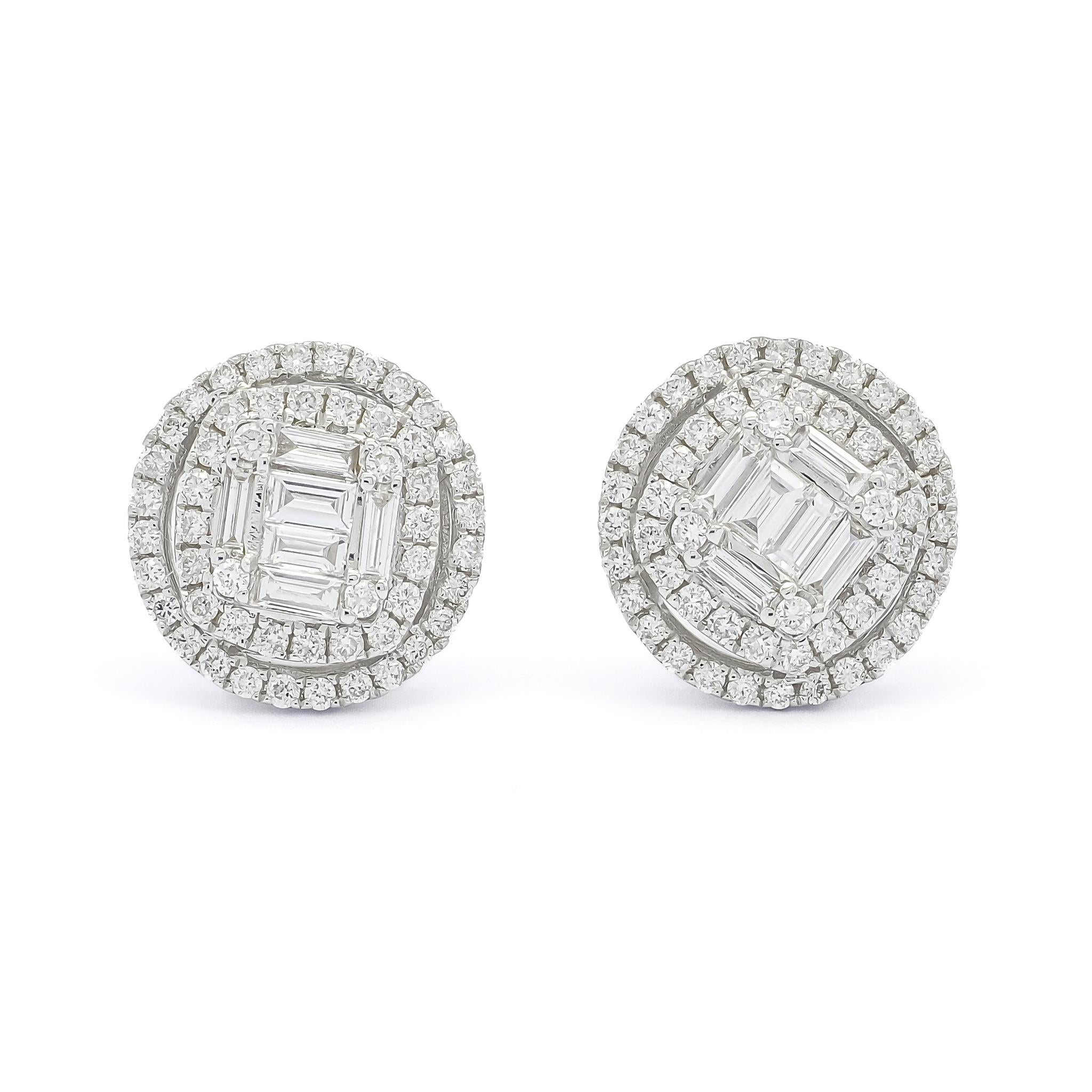 Art nouveau Halo en or blanc 18 carats serti d'un diamant naturel de 1,00 carat  Clous d'oreilles en vente