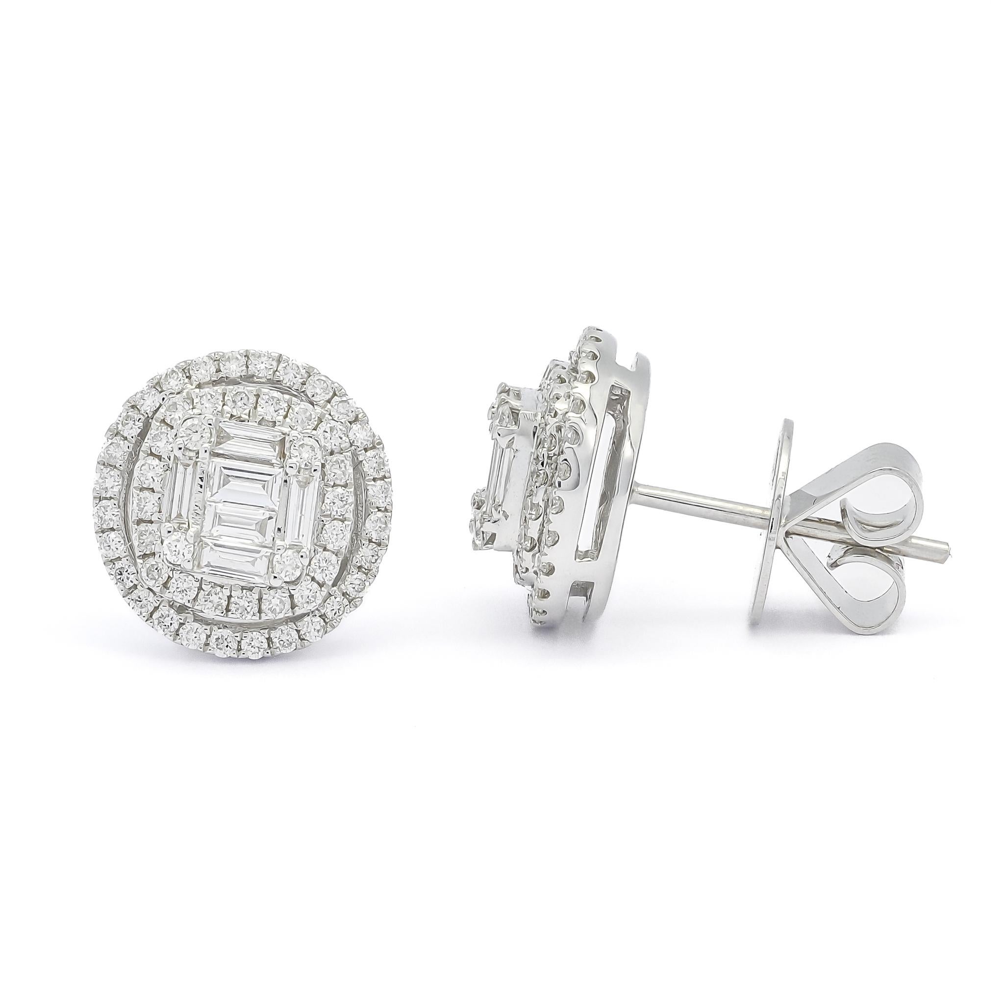 Halo en or blanc 18 carats serti d'un diamant naturel de 1,00 carat  Clous d'oreilles en vente 2