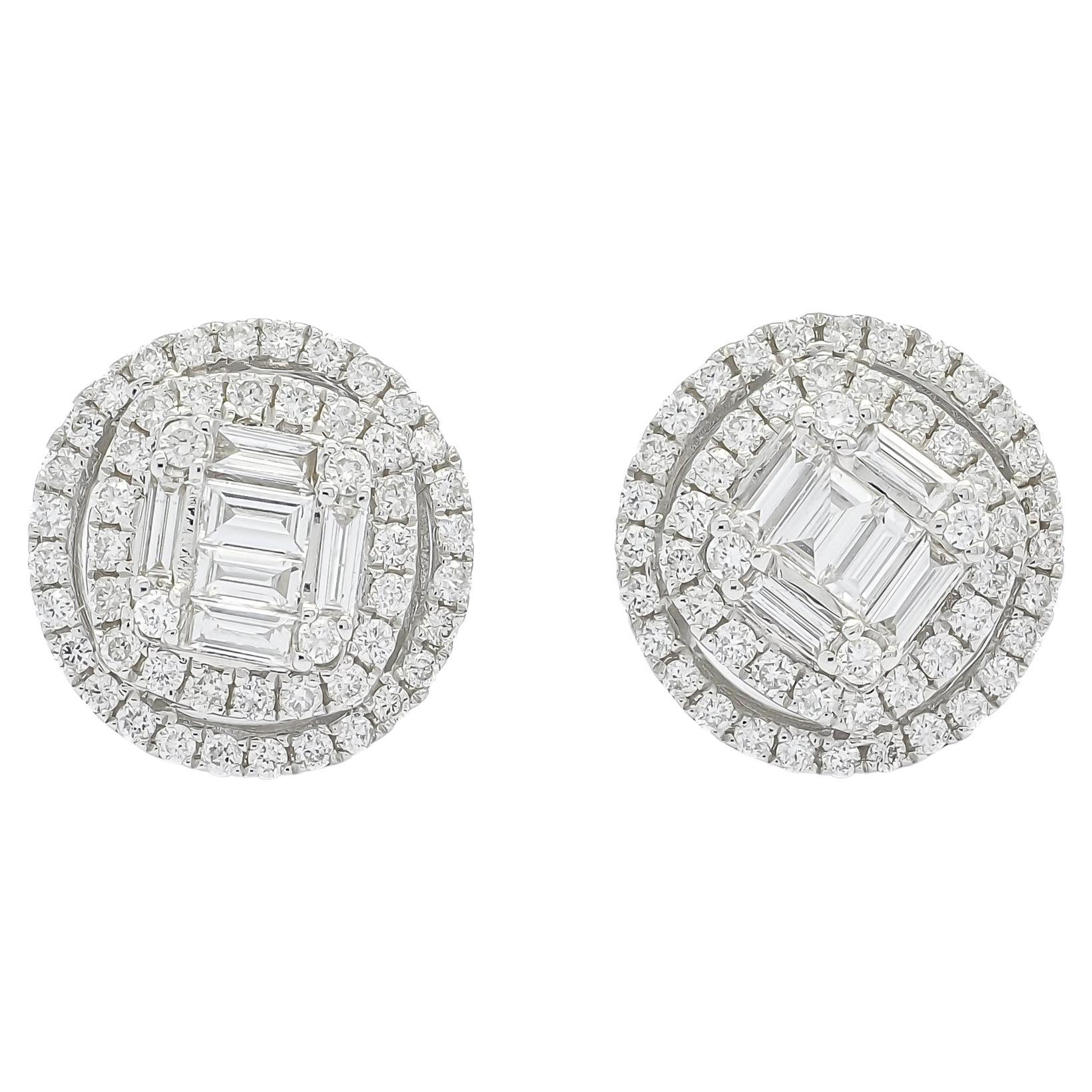 Diamante Natural 1.00 cts en Oro Blanco de 18 Kilates Halo en Racimo  Pendientes de botón