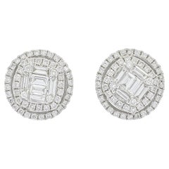 Natural Diamond 1.00 cts in 18 Karat White Gold Double Halo Stud Earrings