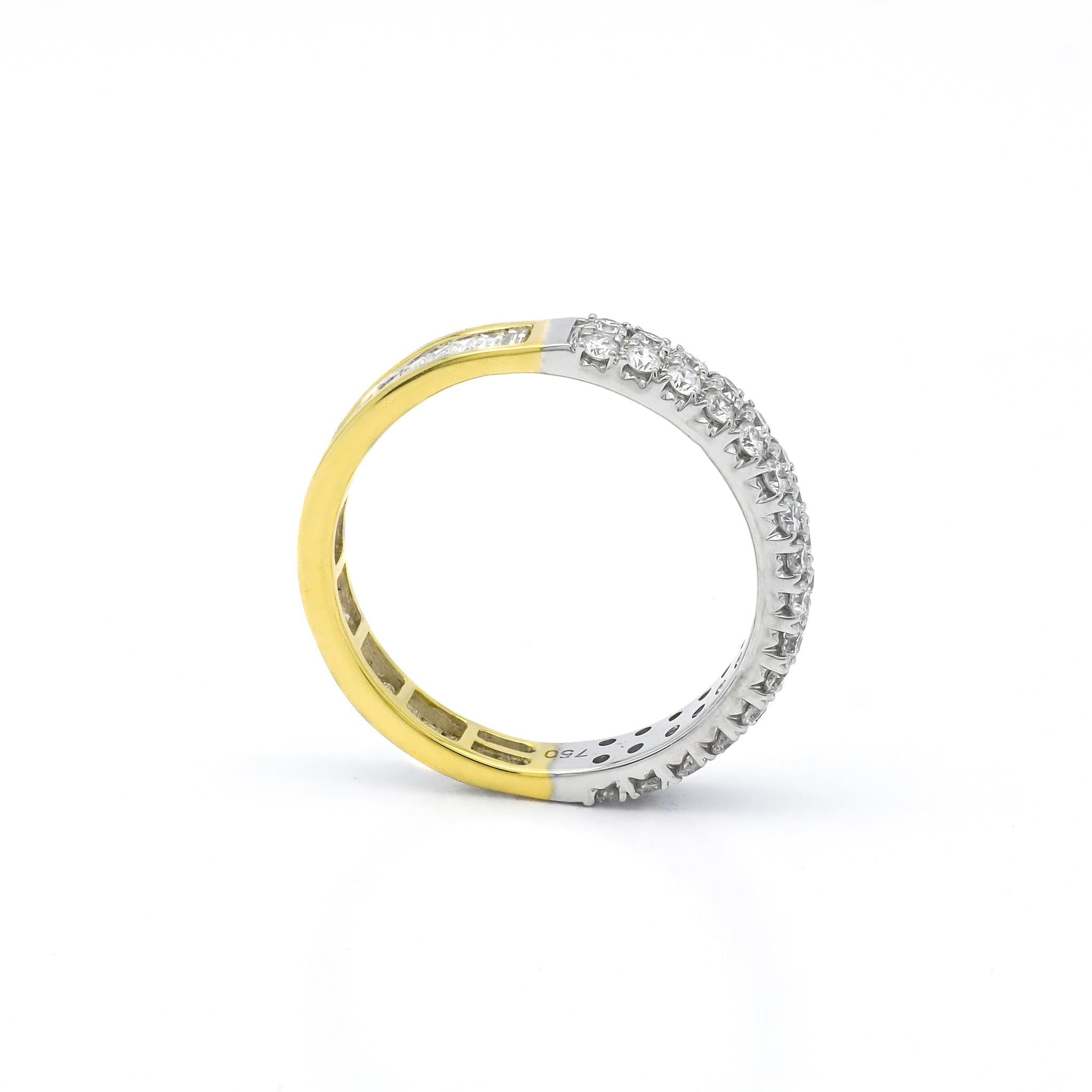 Natürlicher Diamant 1,02 Karat 18 Karat Weiß-Gelbgold Ehering  (Baguetteschliff) im Angebot