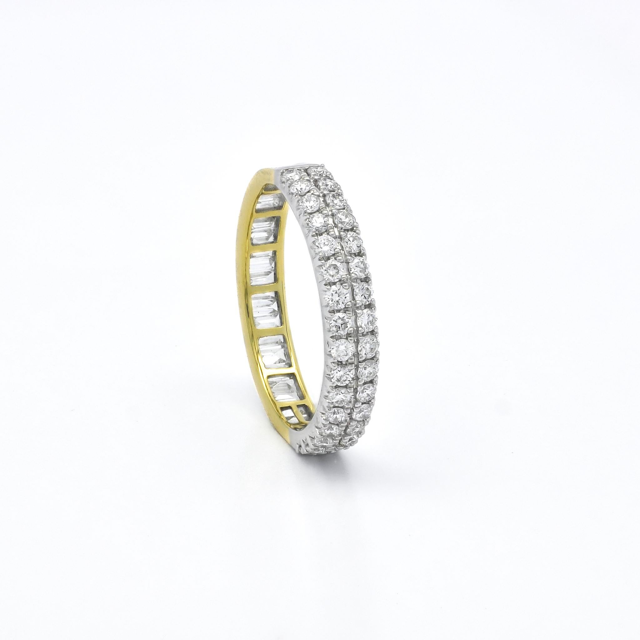 Natural Diamond 1.02 Carats 18 Karat White-Yellow Gold Wedding Band  In New Condition For Sale In Antwerpen, BE