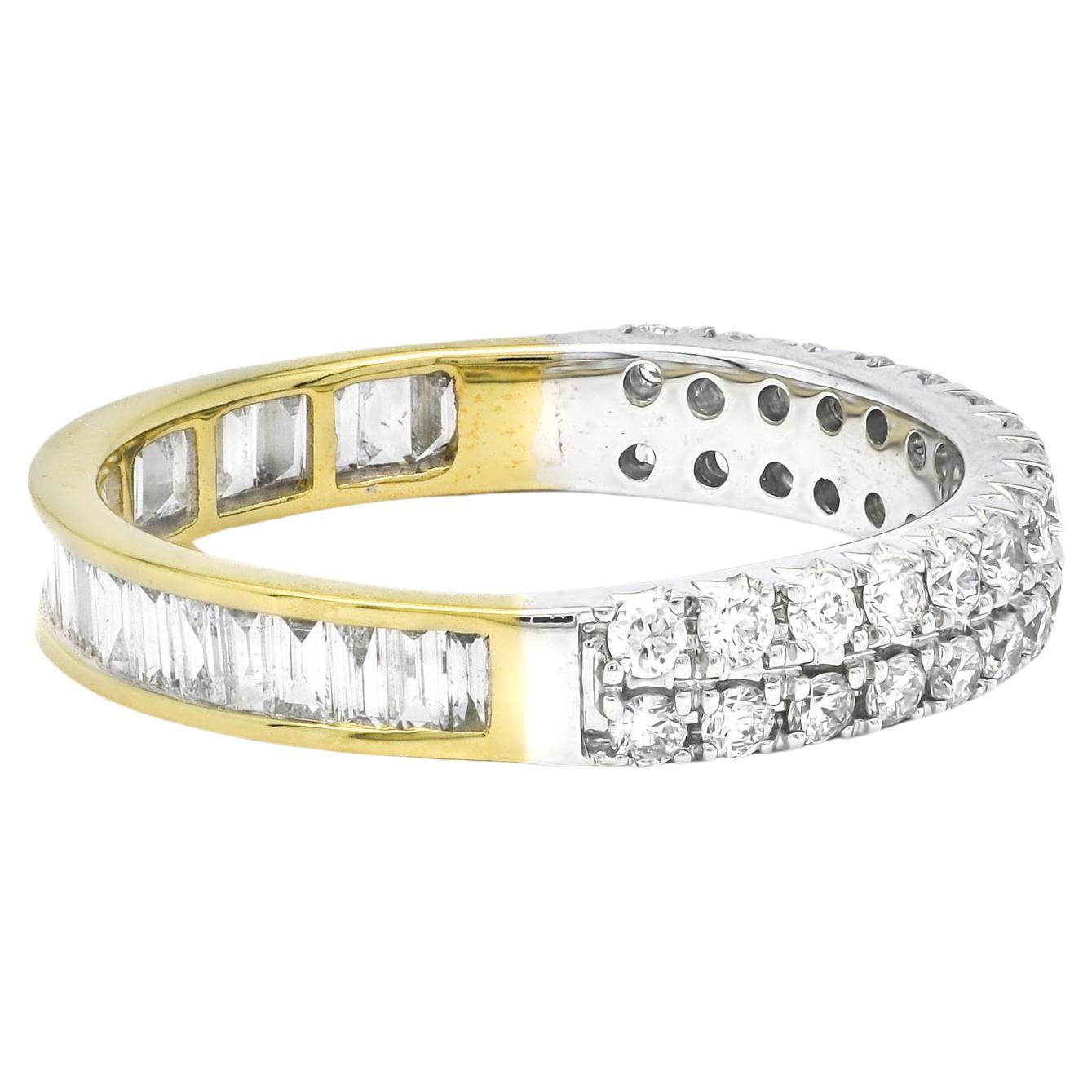 Alliance en or blanc-jaune 18 carats avec diamant naturel de 1,02 carat 