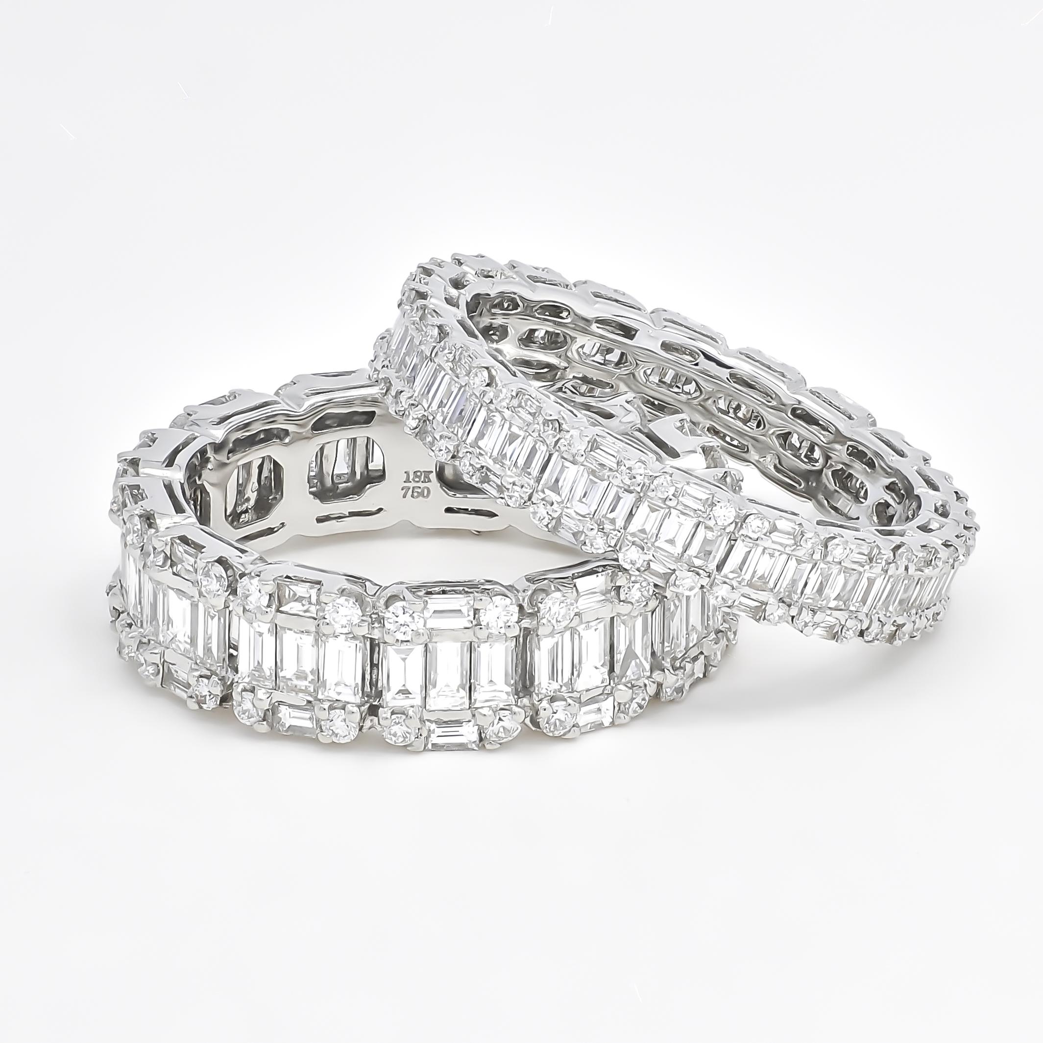 Baguette Cut Natural Diamond 1.02 carats 18KT White Gold Cluster Full Eternity Band Ring For Sale