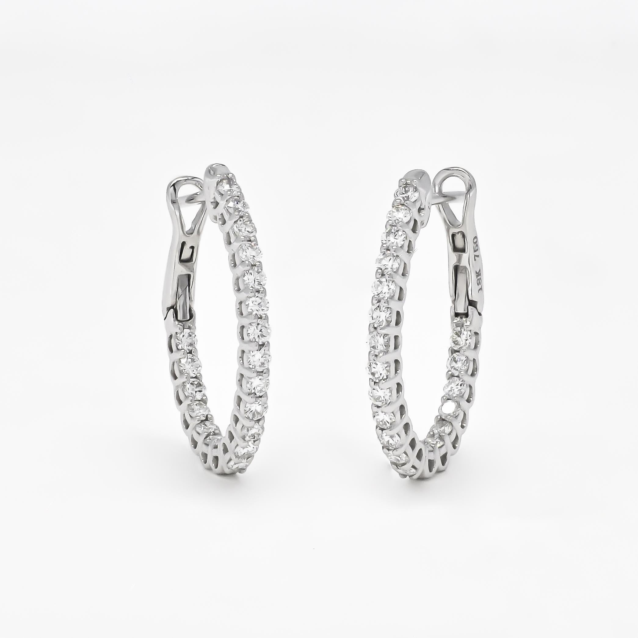 Moderno Orecchini a cerchio in oro bianco 18KT con diamante naturale da 1,02 carati 