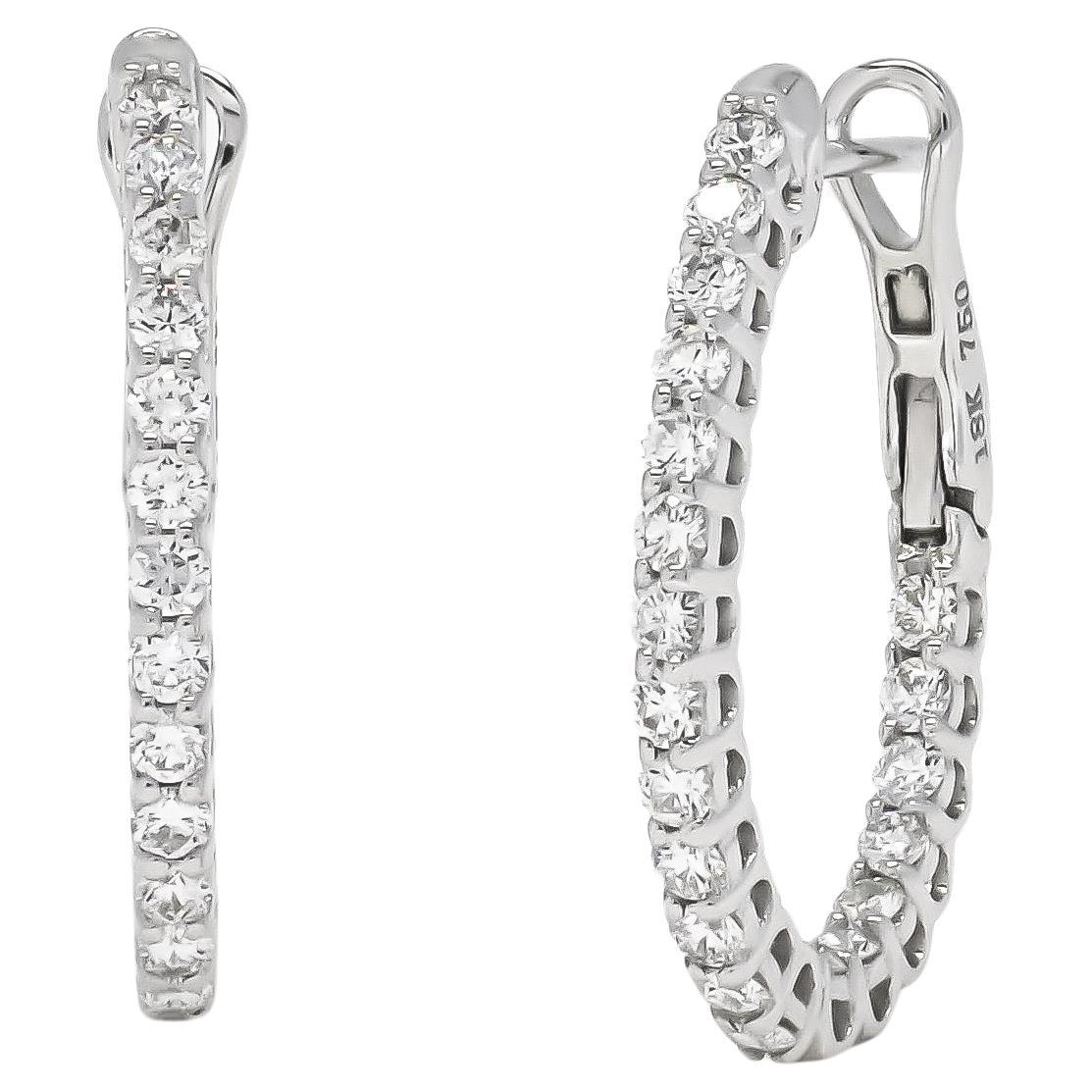 Natural Diamond 1.02 Carats 18KT White Gold 'In and out' Hoop Earrings