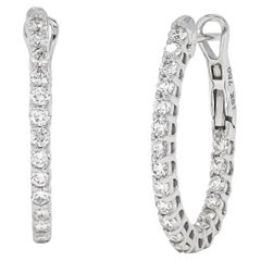 Natural Diamond 1.02 Carats 18KT White Gold 'In and out' Hoop Earrings
