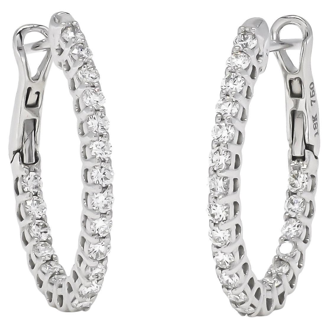 Orecchini a cerchio in oro bianco 18KT con diamante naturale da 1,02 carati "In and out