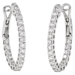 Orecchini a cerchio in oro bianco 18KT con diamante naturale da 1,02 carati "In and out