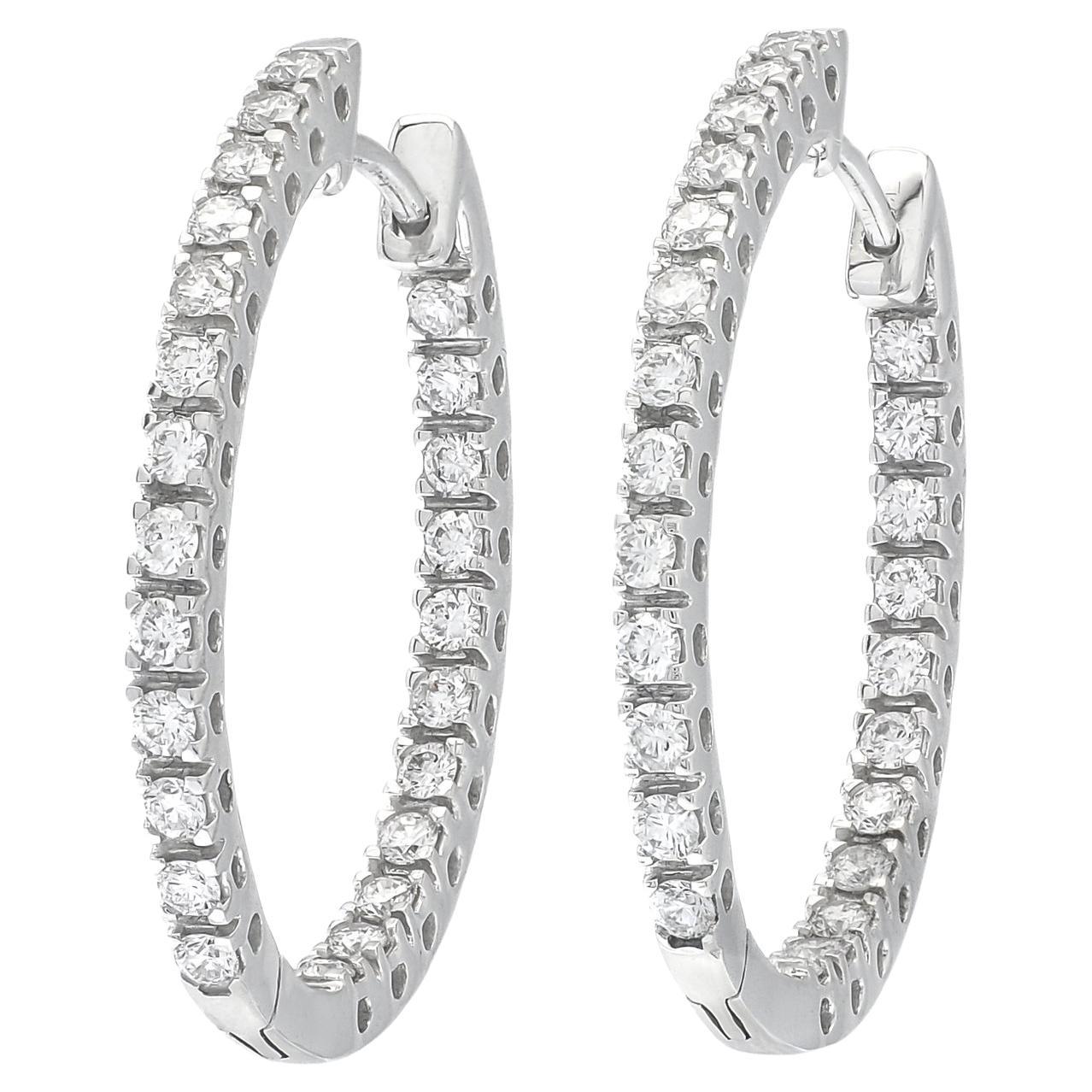 Orecchini a cerchio con diamante naturale 1,02 CT in oro bianco 18 carati Inside Out Brilliante