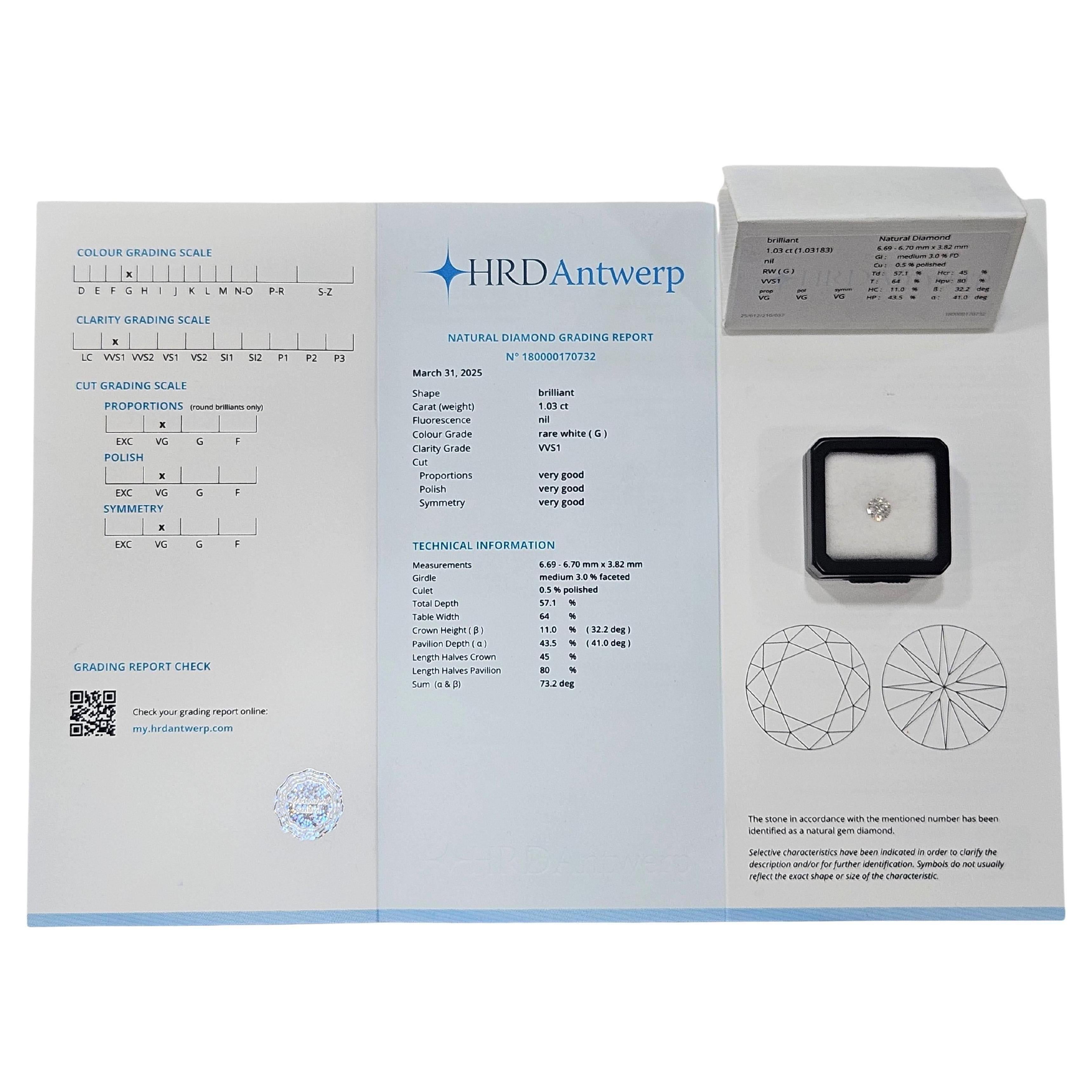 Naturdiamant 1,03 Karat Brillantschliff zertifiziert HRD (Zeitgenössisch) im Angebot
