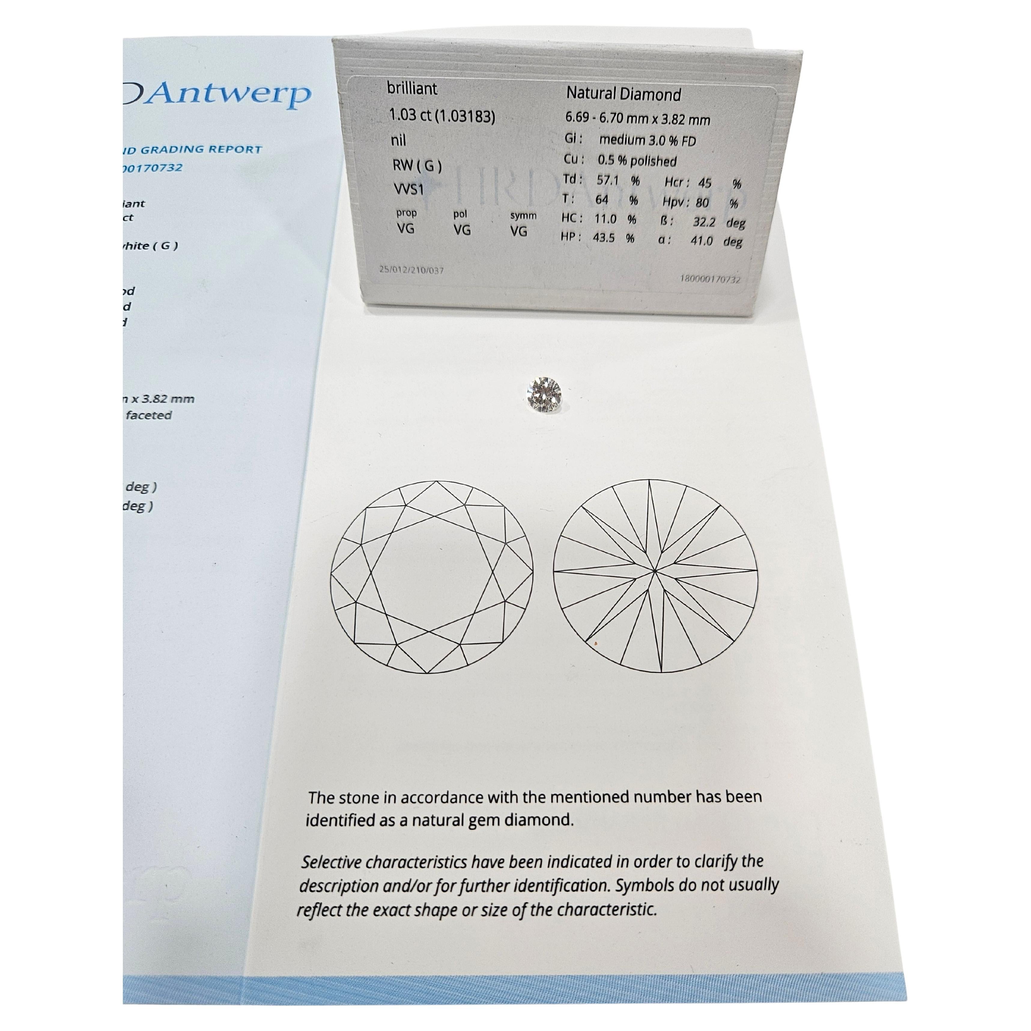Naturdiamant 1,03 Karat Brillantschliff zertifiziert HRD im Zustand „Neu“ im Angebot in MADRID, ES
