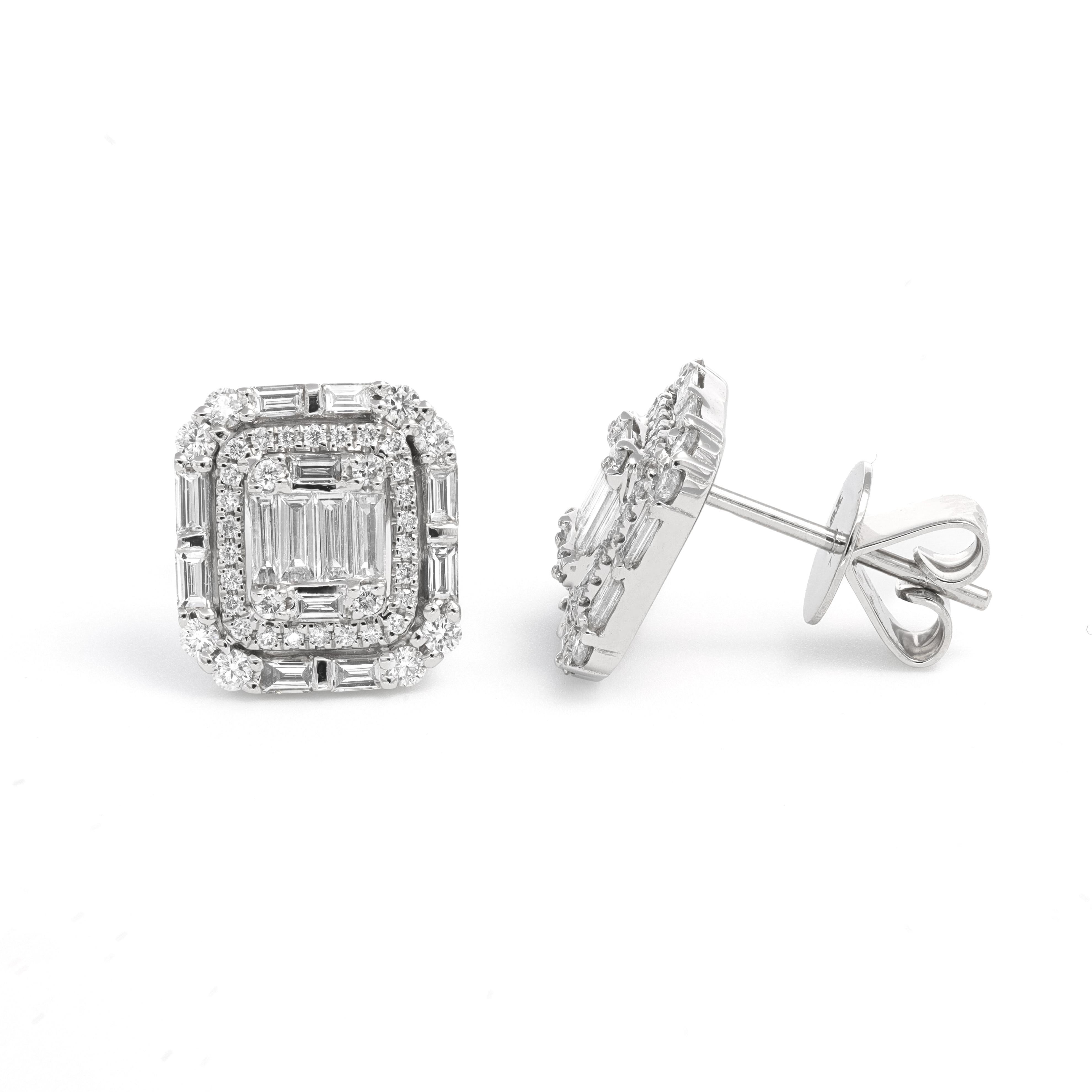 Moderne Clous d'oreilles grappe en or blanc 18 carats avec diamants naturels de 1,05 carat en vente