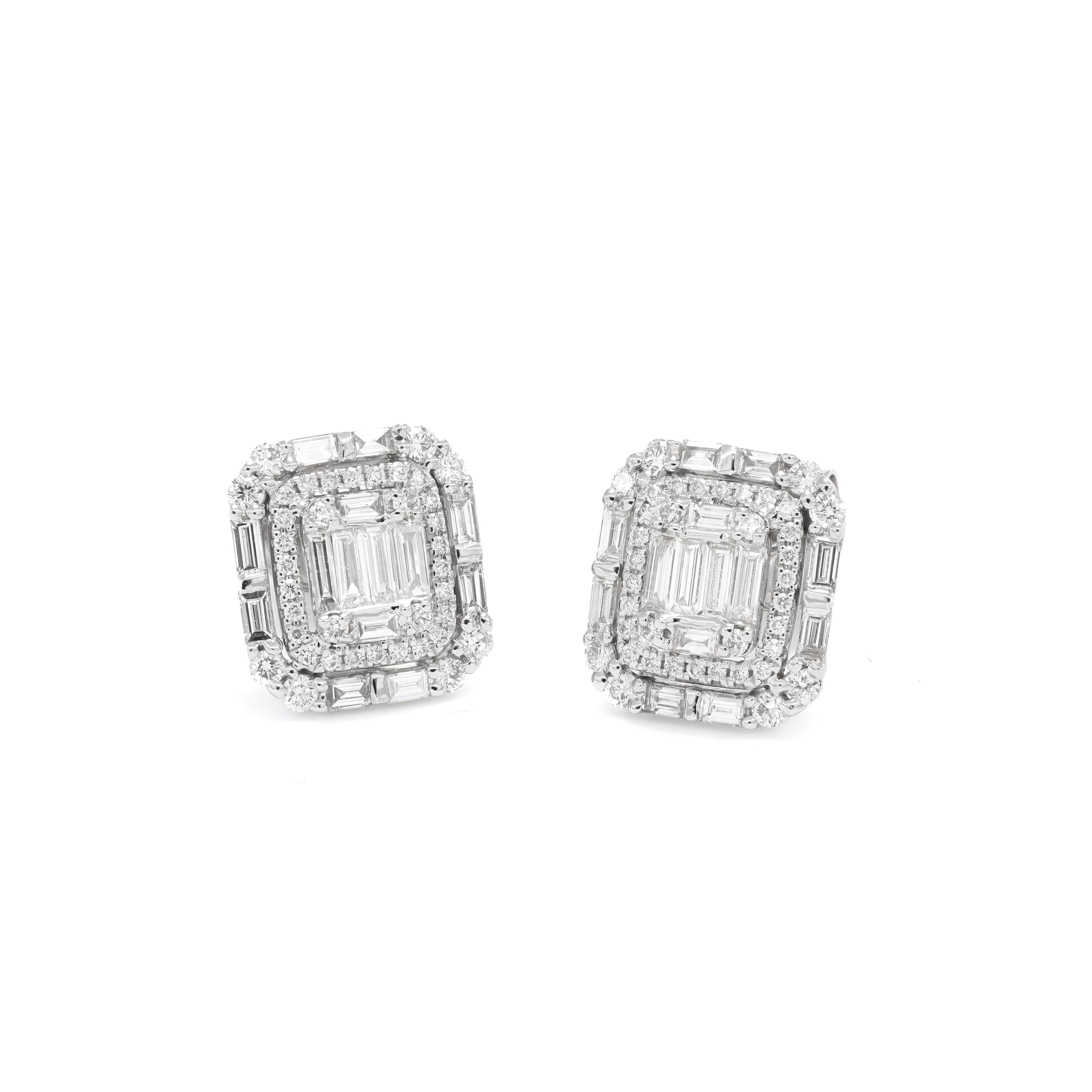 Natürlicher Diamant 1,05 Karat 18KT Weißgold Cluster-Ohrstecker