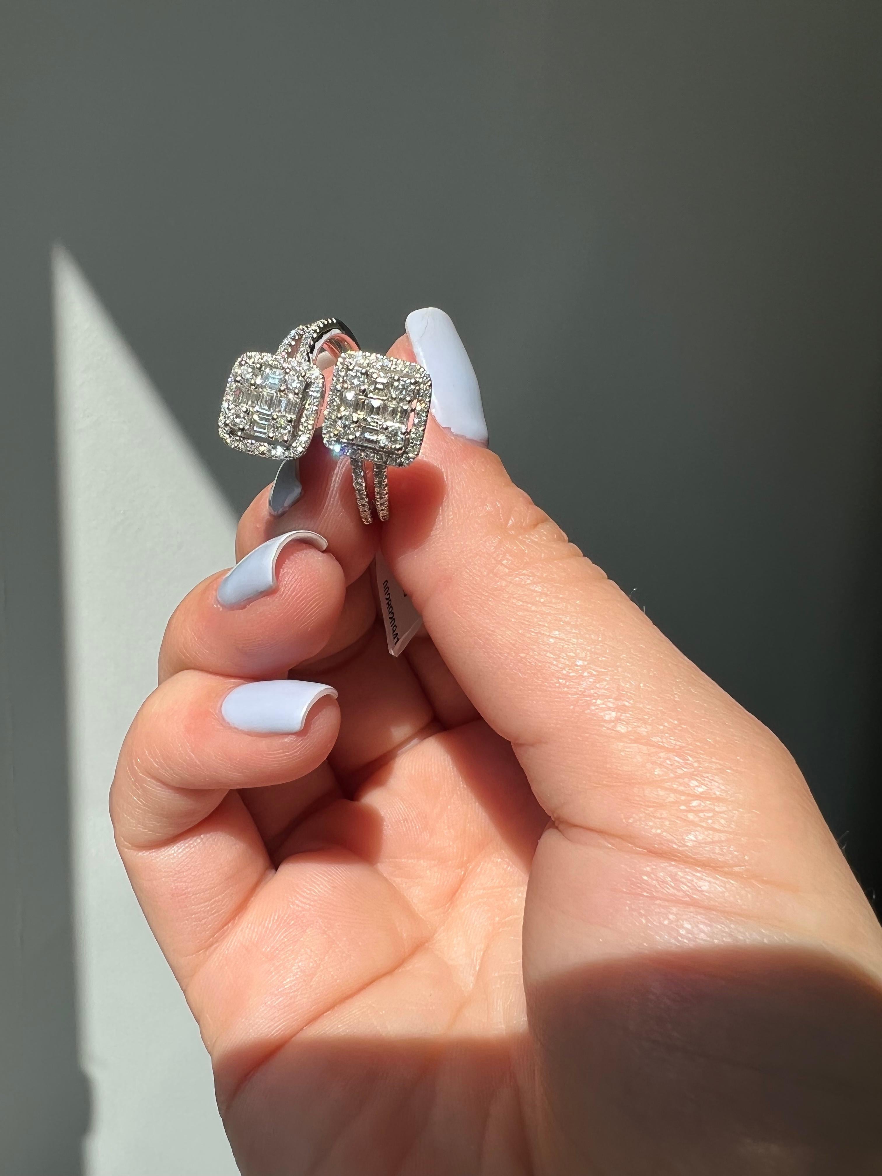 Bague d'affirmation duo en or blanc 18 carats avec diamants naturels de 1,06 carat en vente 6