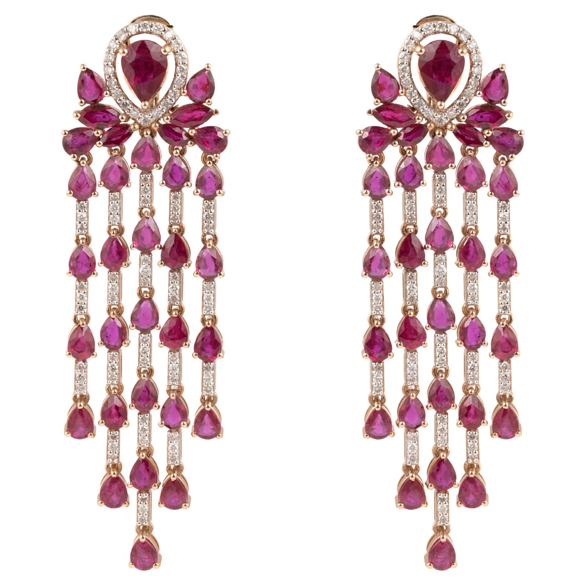 Natural Diamond 1.07cts & Ruby 11.14gms in 18k Gold 18.94gms Earring