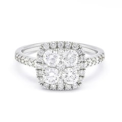 Natural Diamond 1.10 Carats 18KT White Gold Cluster Engagement Ring