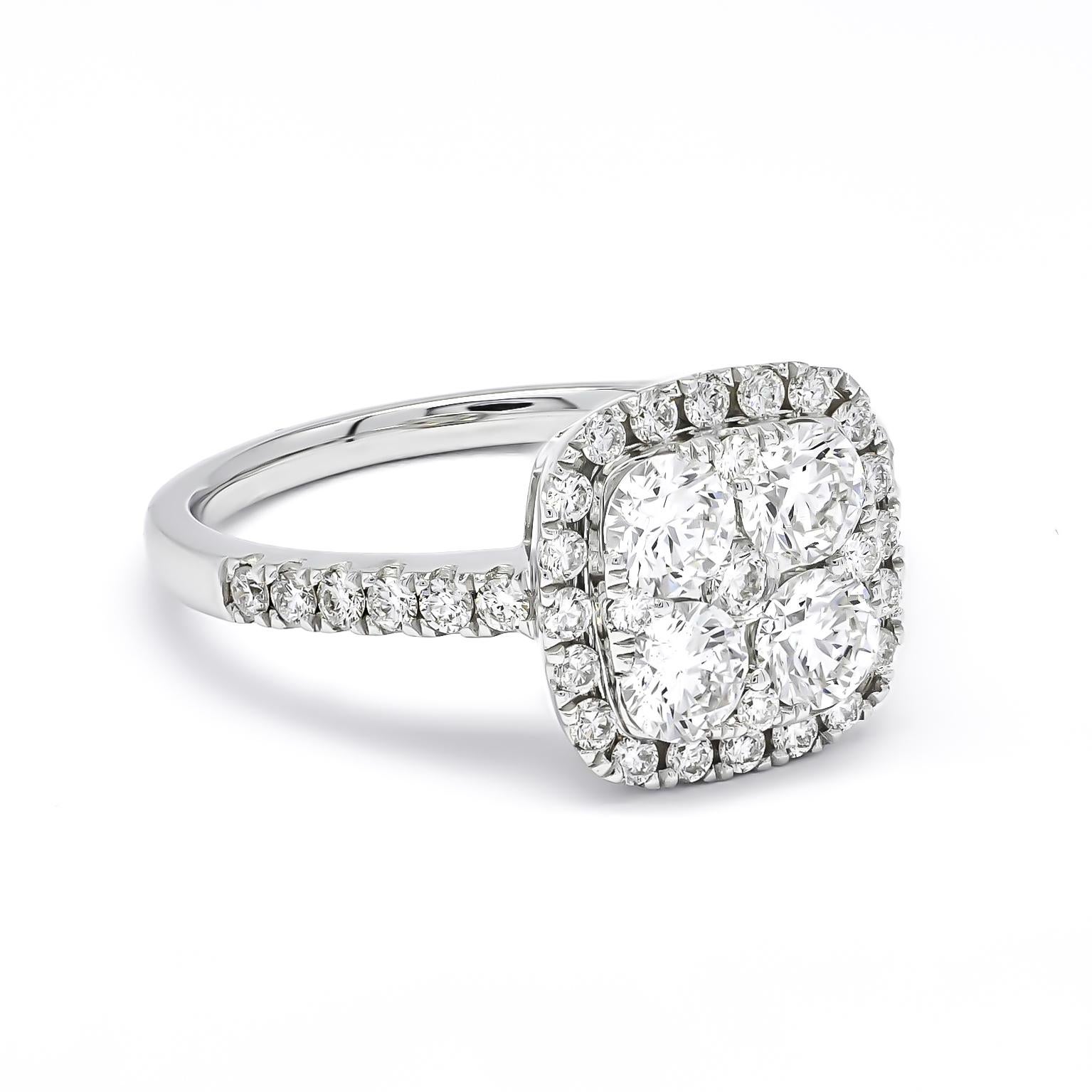 Verlobungsring mit natürlichem Diamant 1,10 Karat 18KT Weißgold-Cluster (Moderne) im Angebot