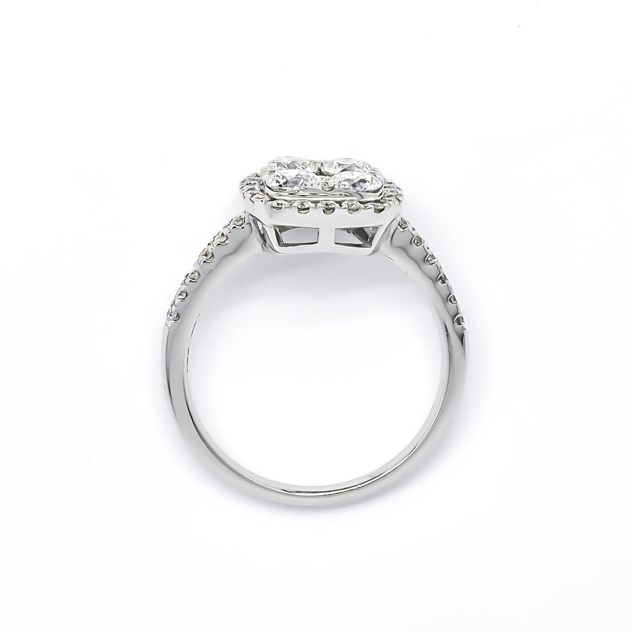 Verlobungsring mit natürlichem Diamant 1,10 Karat 18KT Weißgold-Cluster für Damen oder Herren im Angebot