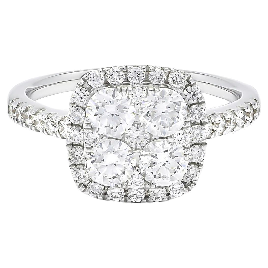 Natural Diamond 1.10 Carats 18KT White Gold Cluster Engagement Ring 