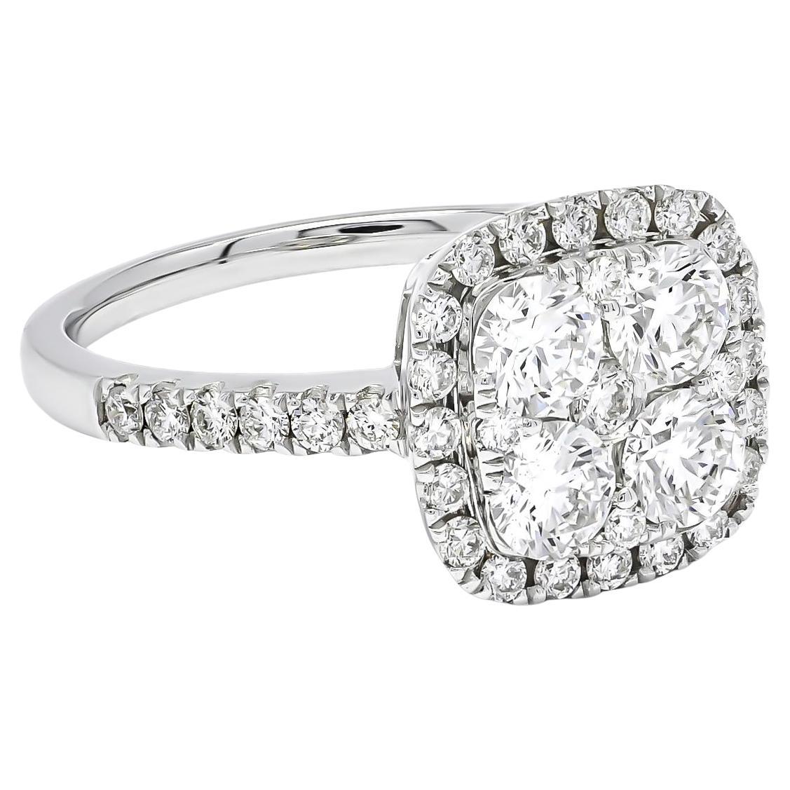 Verlobungsring mit natürlichem Diamant 1,10 Karat 18KT Weißgold-Cluster